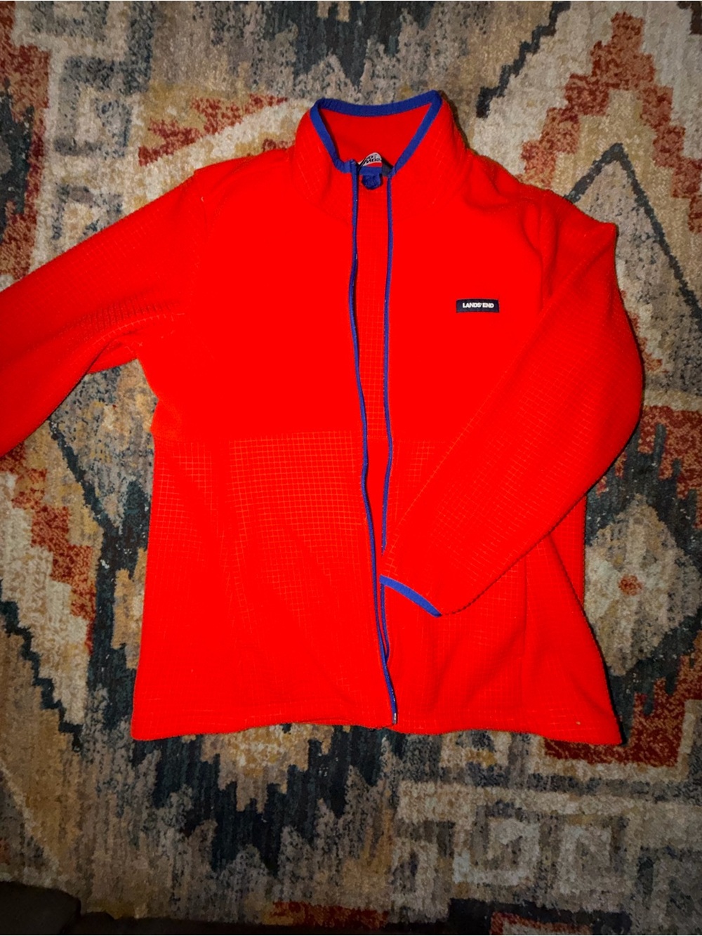 Lands' End Kids' Red Zip-Front Swim Rashguard with Blue Trim